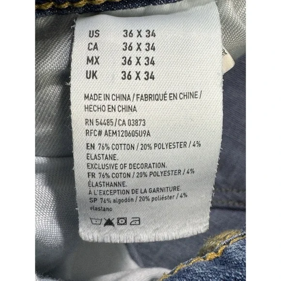 American Eagle Extreme Flex 4 Jeans Men 36x34 Blue Slim Straight Whiskered Denim - Picture 9 of 10